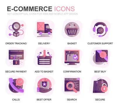 Modern Set E-Commerce Gradient Flat Icons 스톡 일러스트