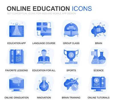 Modern Set Education and Knowledge Gradient Flat Icons for Website and Mobile Illustrazione stock