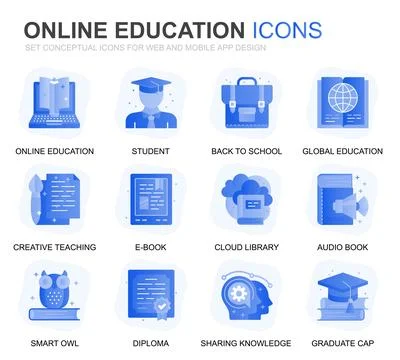 Modern Set Education and Knowledge Gradient Flat Icons for Website and Mobile Stock Illustration