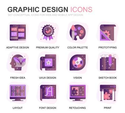 Modern Set Graphic Design Gradient Flat Icons Stock Illustration