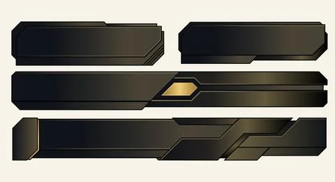 Modern set of metallic black and gold lower third banner overlays with futu.. Stock Illustration