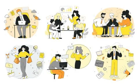 Modern set office workers, soft skils, flat vector illustration. Training set. Stock Illustration