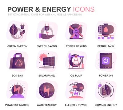 Modern Set Power Industry Gradient Flat Icons Stock Illustration
