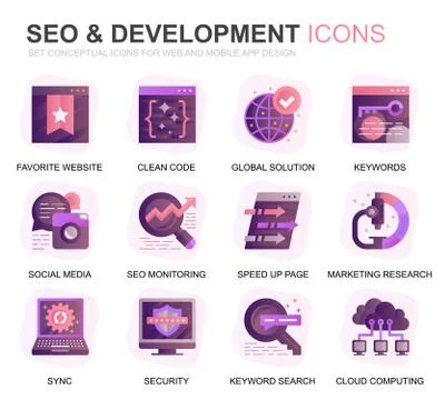 Modern Set Seo and Development Gradient Flat Icons 스톡 일러스트