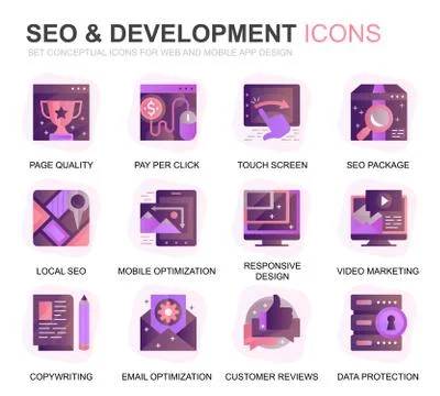 Modern Set Seo and Development Gradient Flat Icons Stock Illustration