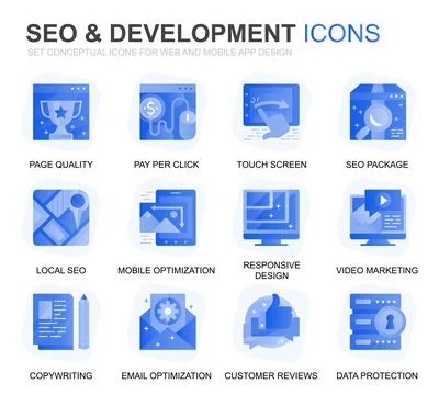Modern Set Seo and Development Gradient Flat Icons for Website and Mobile App Stock Illustration