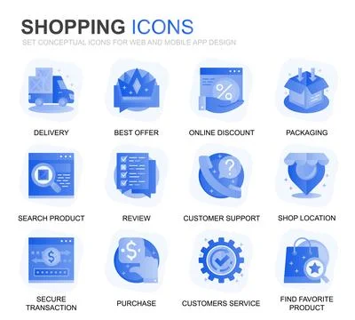 Modern Set Shopping and E-Commerce Gradient Flat Icons for Website and Mobile Stock Illustration