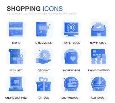 Modern Set Shopping and E-Commerce Gradient Flat Icons for Website and Mobi.. 스톡 일러스트