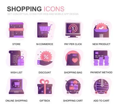 Modern Set Shopping Gradient Flat Icons Stock Illustration