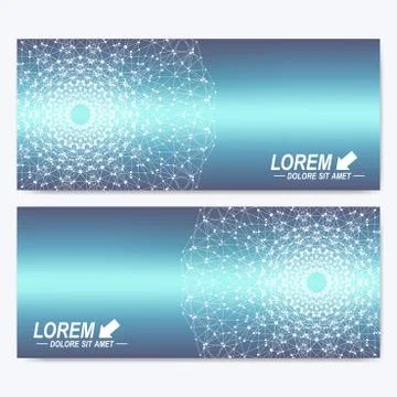 Modern set of vector banners. Geometric abstract presentation. Molecule DNA and Stock Illustration