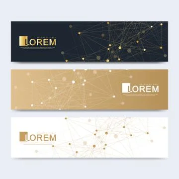 Modern set of vector banners. Geometric abstract presentation. Molecule DNA and Stock Illustration