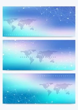 Modern set of vector banners with World Map. Geometric presentation. Molecule Ilustración de archivo