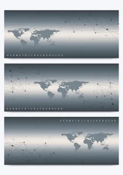 Modern set of vector banners with World Map. Geometric presentation. Molecule Illustrazione stock