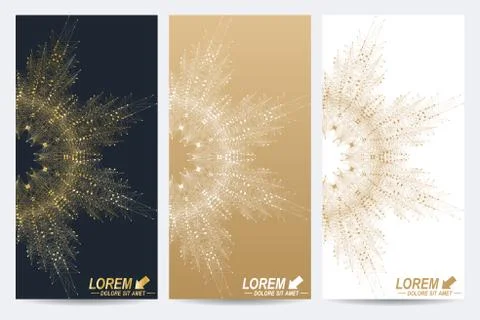 Modern set of vector flyers. Geometric abstract presentation with golden mandala Stock Illustration
