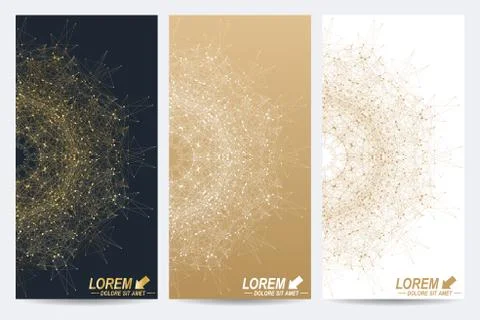 Modern set of vector flyers. Geometric abstract presentation with golden mandala Stock Illustration