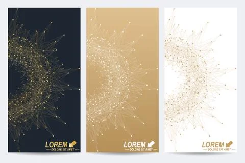 Modern set of vector flyers. Geometric abstract presentation with golden mandala Stock Illustration