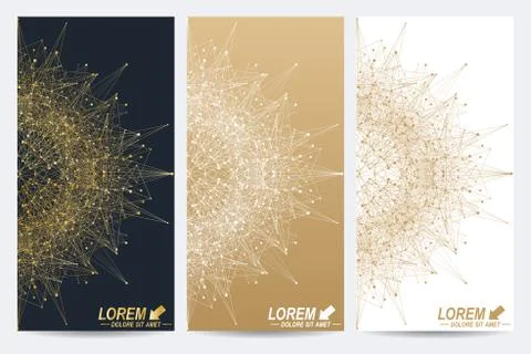 Modern set of vector flyers. Geometric abstract presentation with golden mandala Stock Illustration