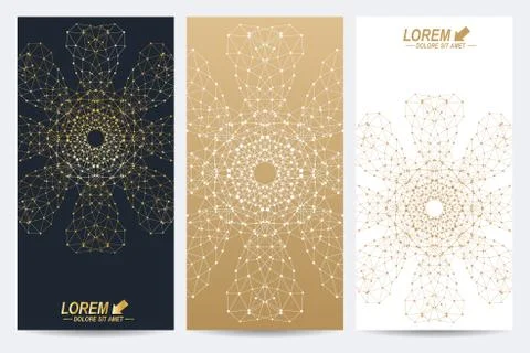 Modern set of vector flyers. Geometric abstract presentation with golden mandala Stock Illustration