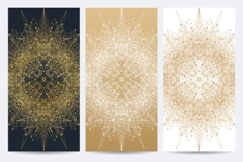 Modern set of vector flyers. Geometric abstract presentation with golden mandala Stock Illustration