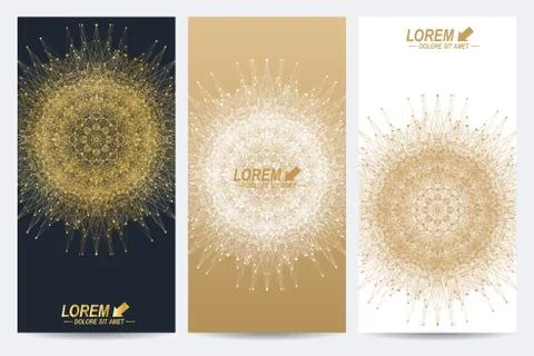 Modern set of vector flyers. Geometric abstract presentation with golden mandala Stock Illustration