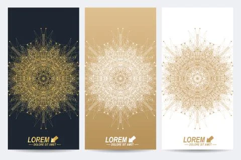 Modern set of vector flyers. Geometric abstract presentation with golden mandala Stock Illustration