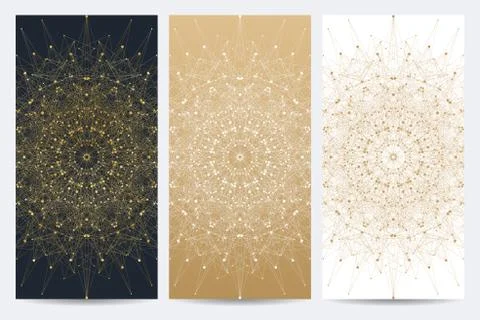 Modern set of vector flyers. Geometric abstract presentation with golden mandala Stock Illustration