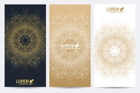 Modern set of vector flyers. Geometric abstract presentation with golden mandala Stock Illustration