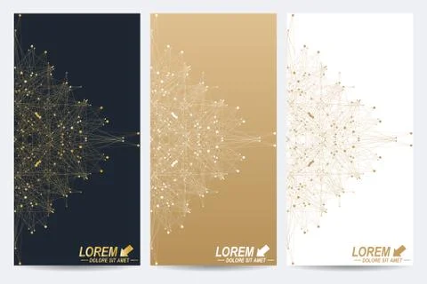 Modern set of vector flyers. Geometric abstract presentation with golden mandala Illustrazione stock
