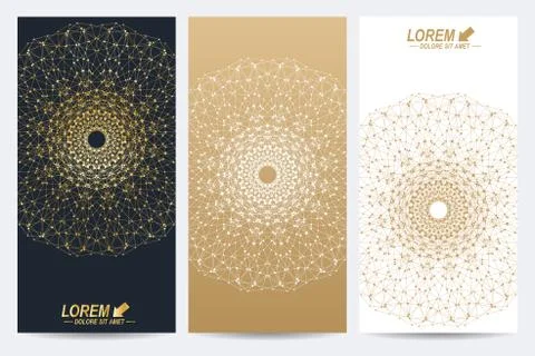 Modern set of vector flyers. Geometric abstract presentation with golden mandala Stock Illustration