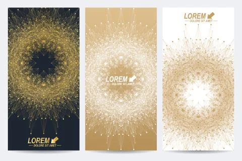 Modern set of vector flyers. Geometric abstract presentation with golden mandala Stock Illustration