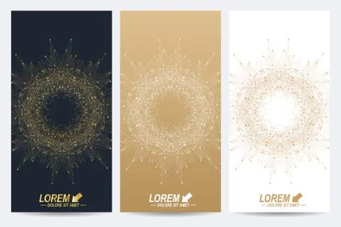 Modern set of vector flyers. Geometric abstract presentation with golden mandala Stock Illustration
