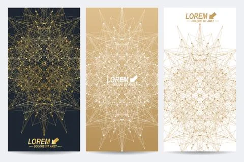 Modern set of vector flyers. Geometric abstract presentation with golden mandala 库存插图