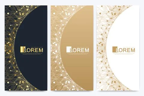 Modern set of vector flyers. Geometric abstract presentation with golden mandala Stock Illustration