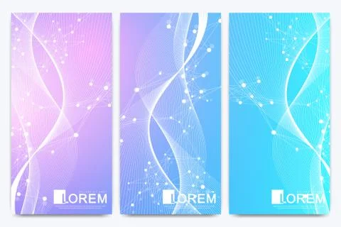 Modern set of vector flyers. Molecule and communication background. Wave flow 스톡 일러스트