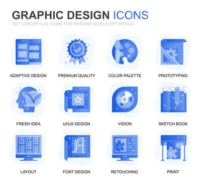 Modern Set Web and Graphic Design Gradient Flat Icons for Website and Mobile  Stock Illustration