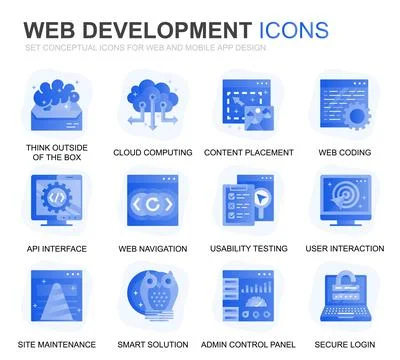Modern Set Web Disign and Development Gradient Flat Icons for Website and Mob イラスト素材