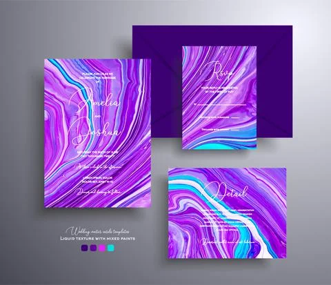Modern set of wedding invitations with stone texture. Agate vector covers with Ilustração Stock