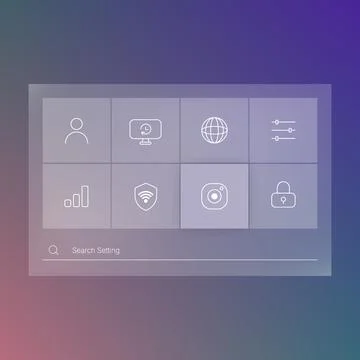 Modern settings dashboard interface with icons and search bar Stock Illustration