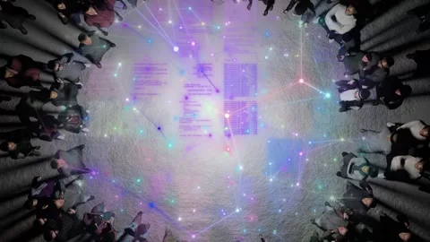 Modern shamanic practices. The camera revolves around people creating a new Stock Footage 244661179