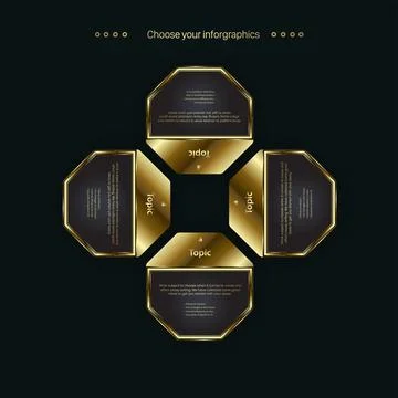 A modern shapes of golden polygon button design on dark background, the premi Stock Illustration