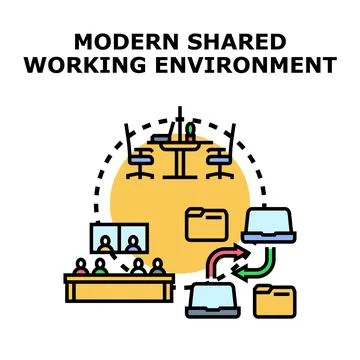 Modern shared working environment working process concept Stock Illustration