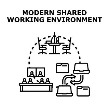 Modern shared working environment working process concept Stock Illustration