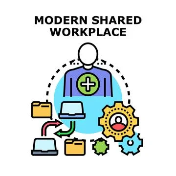Modern shared workplace concept illustrating collaboration and team efficienc Stock Illustration