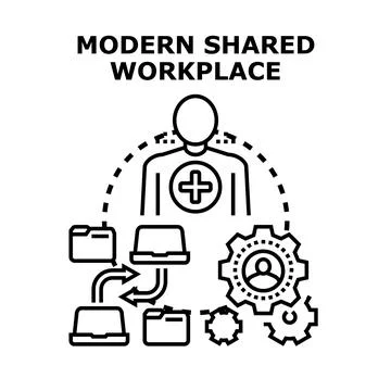 Modern shared workplace concept illustrating collaboration and team efficienc Stock Illustration