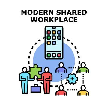 Modern shared workplace connecting people remotely Stock Illustration