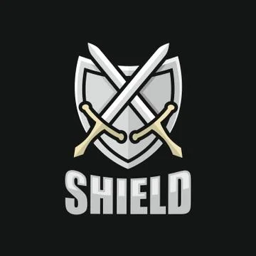 Modern shield and sword logo Stock Illustration