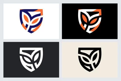 Modern Shield Leaf Logo Design Vector Set Stock Illustration