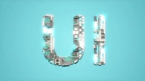 Modern shining cybernetic text UI on blue backdrop - abstract 3D rendering イラスト素材