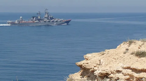 Modern ship with a helicopter on board on the high seas Video stock 30464980