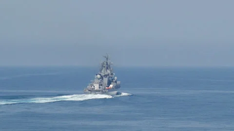 Modern ship with a helicopter on board on the high seas Video stock 30465052